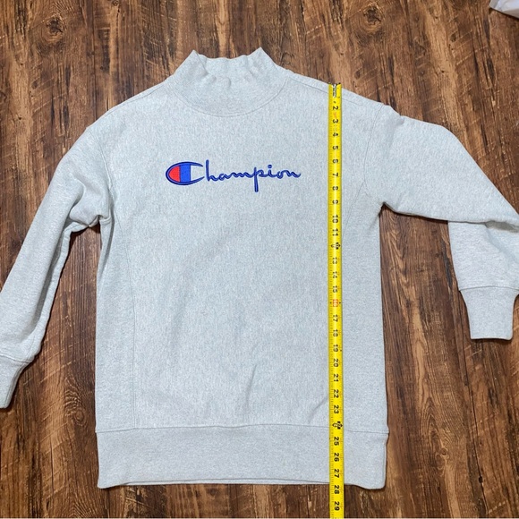 Champion Grey Unisex Reverse Weave High Neck Pullover Sweater Medium - Picture 4 of 8